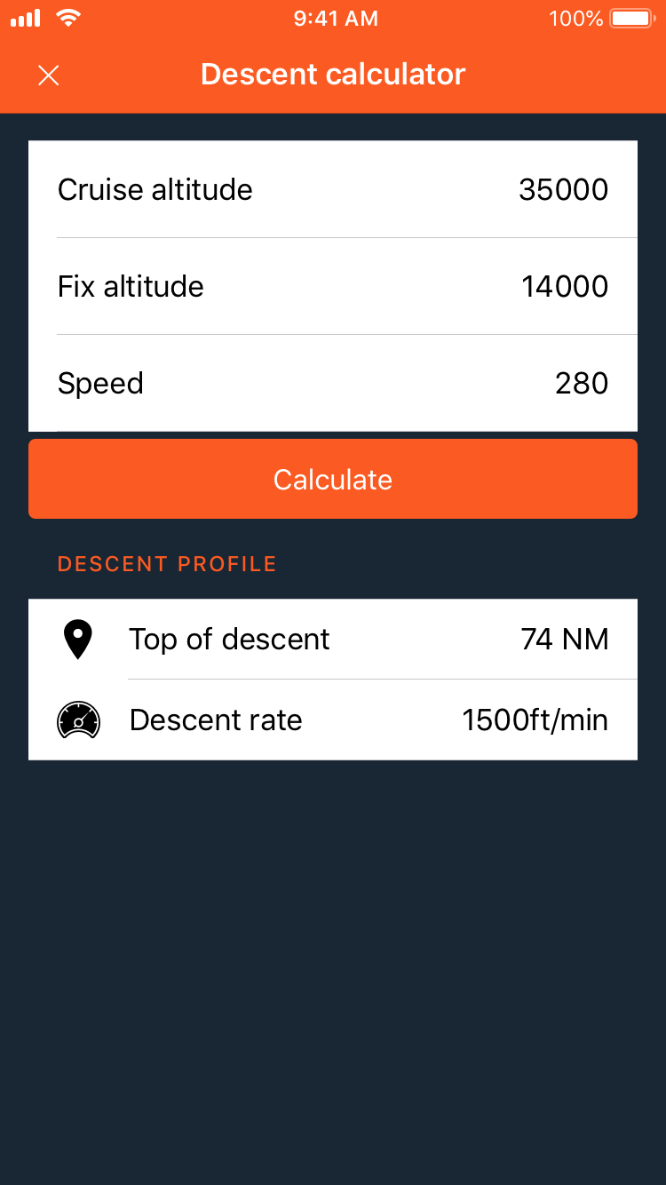 Realistic descent calculator